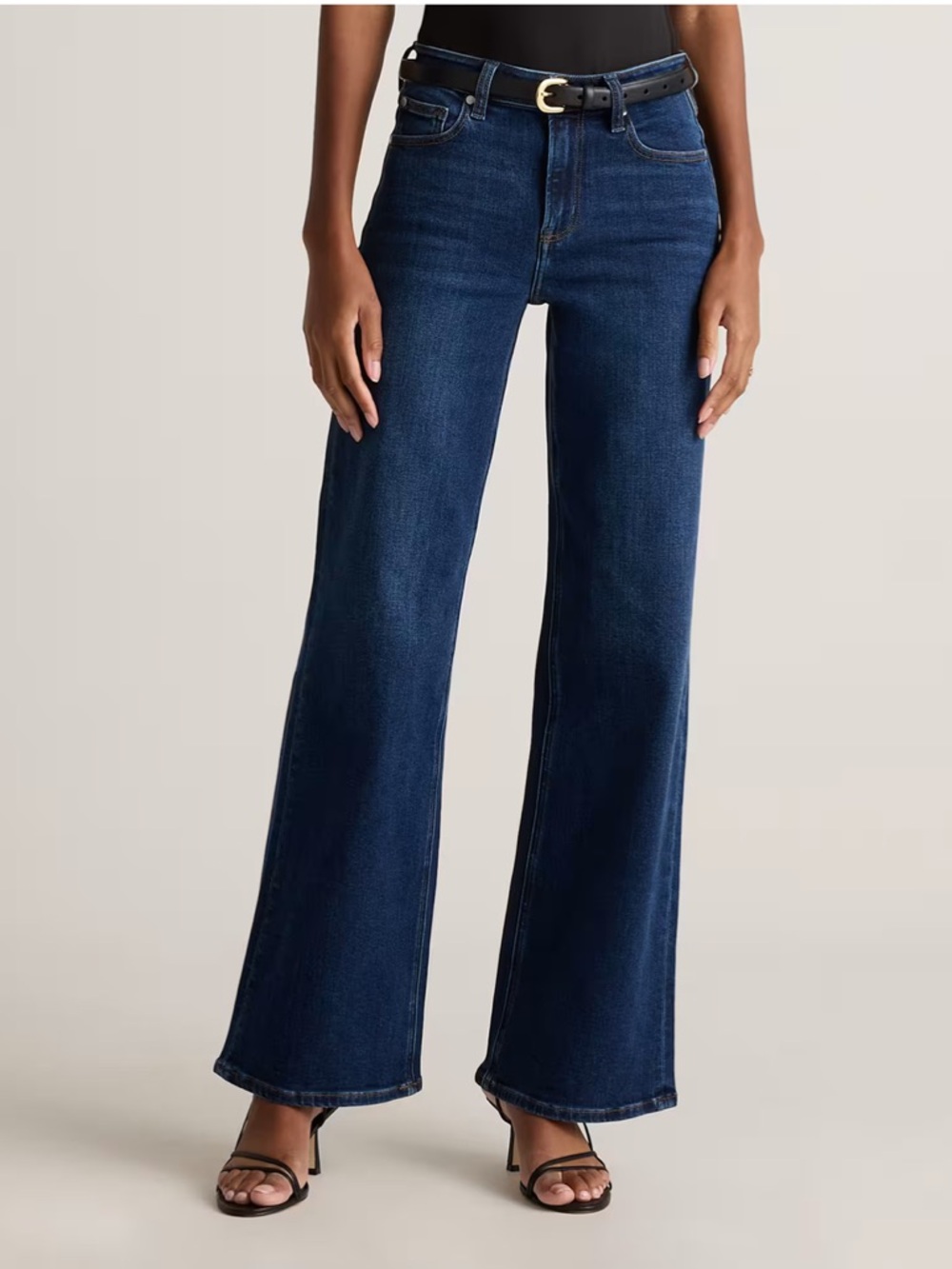 Quince Women's Bella Stretch Wide Leg Jeans Dark Blue Denim Casual Size 30